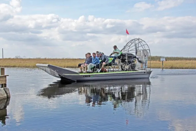 Airboat skimming across the water